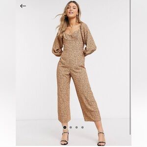 ASOS Design Square Neck Puff Sleeve Jumpsuit in Leopard Print